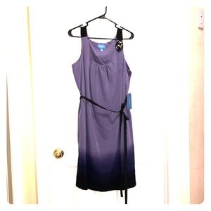 Tie waist ombré shift dress with detachable pin